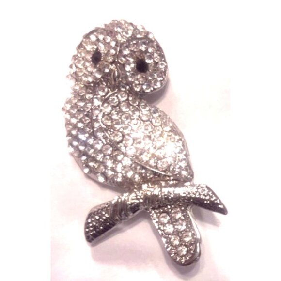 Owl Brooch AB Rhinestone Studded  Sparkling Owl Brooch Pin 2.5" x 1.5" - Picture 5 of 6